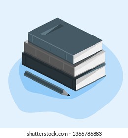 Concept of education, course of study, stack of books, pencil. On a white background with mathematical symbols. Vector image.