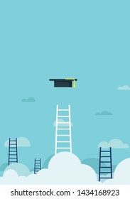 The concept of education, depicts the clouds through which the ladder leads to the Magisterium hat