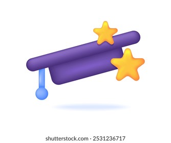 concept of education and dream school. best campus. best graduates. awards, achievements, and graduation. symbol or icon. illustration of a toga hat with stars. minimalist 3d style design. elements