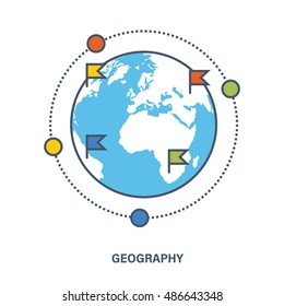 Concept of education. Geography as a subject discipline. Flat Vector illustration. Can be used for banner, business data, web design, brochure template.