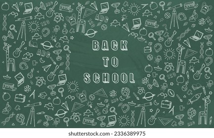 Concept of Education Home School background chalkboard with different stuff. Welcome back to school design vector.