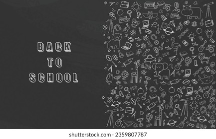 Concept of Education Home School background chalkboard with different stuff. Welcome back to school design vector.