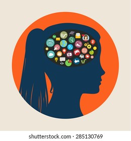 Concept of education. Icons in form of head. Flat design, vector illustration