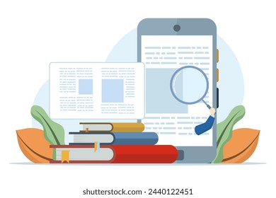 concept of education, knowledge, book library, reference literature and books, online library reading books in pile of publications. Obtaining information, preparing for the exam with examples.