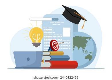 concept of education, knowledge, book library, reference literature and books, online library reading books in pile of publications. Obtaining information, preparing for the exam with examples.