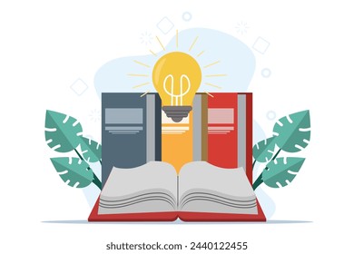 concept of education, knowledge, book library, reference literature and books, online library reading books in pile of publications. Obtaining information, preparing for the exam with examples.