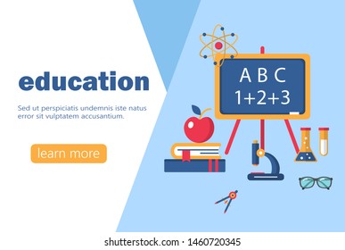 Concept for education, online learning, back to school. Education and learning banner flat design template. Back to school vector background