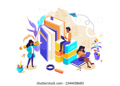 Concept Education, online training, Internet studying, online book, tutorials, e-learning for social media, documents, cards, posters. distance education Vector illustration online education
