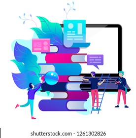 Concept Education people, Internet studying, online training, online book, tutorials, e-learning for social media, distance education, documents, cards, posters. Vector illustration online education