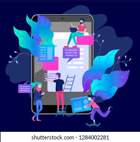 Concept Education people, Internet studying, online training, online book, tutorials, e-learning for social media, distance education, documents, cards, posters. Vector illustration online education