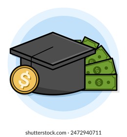 concept of education, Scholarship, Graduation Limit, and Money, Educational achievement, learning. Cartoon Vector Icon Illustration, Premium Vector Education Finance Icon Concept Isolated.