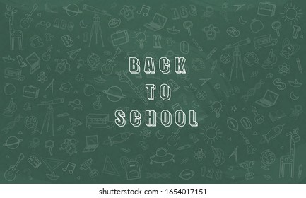 Concept of education School background chalkboard with different stuff. Welcome back to school design vector.