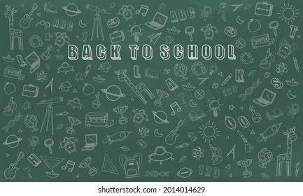 Concept of education School background chalkboard with different stuff. Welcome back to school design vector.
