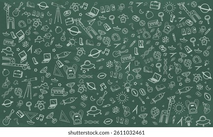 Concept of education School background chalkboard with different stuff. Welcome back to school design vector.