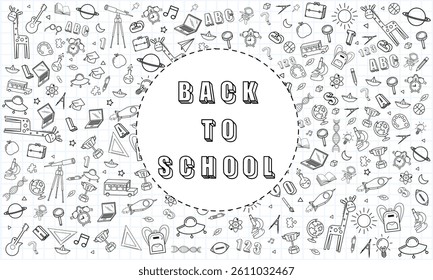 Concept of education School background chalkboard with different stuff. Welcome back to school design vector.