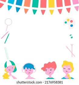 Concept of education. School background with children and school supplies. flat vector illustration.