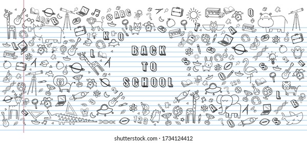 Concept of education School background with different stuff from notepad paper and back to school design vector.