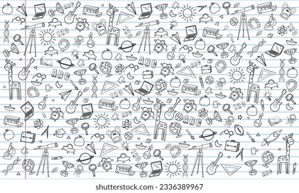 Concept of education School background with different stuff from notepad paper and back to school design vector.
