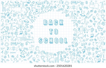 Concept of education School background with different stuff from notepad paper and back to school design vector.