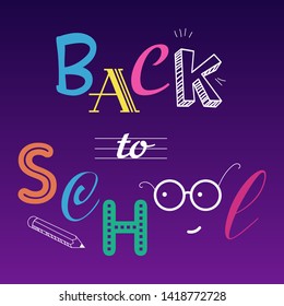 	
Concept of education. School background with hand drawn  letters. Welcome Back to School lettering in doodle  style on white.