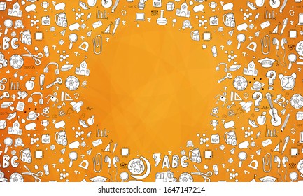 Concept of education. School background with hand drawn school supplies art design vector.