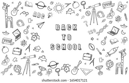 Concept of education School chalkboard with different stuff. Welcome back to school design vector.