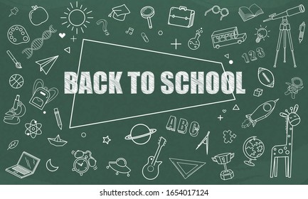 Concept of education School chalkboard with different stuff. Welcome back to school design vector.