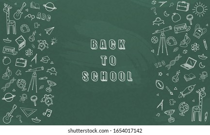 Concept of education School chalkboard with different stuff. Welcome back to school design vector.