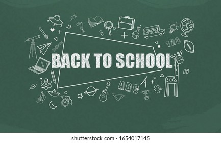 Concept of education School chalkboard with different stuff. Welcome back to school design vector.