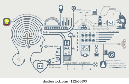 Concept of education and science, the functioning of the human body and the brain info graphics, Vector illustration of brain maze