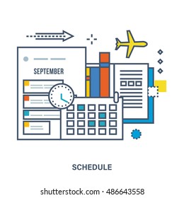 Concept of education, strategic planning. Schedule, planning, calendar and time. Can be used for banner, business data, web design, brochure template. Vector illustration.