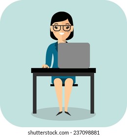 Concept of education with teacher, table and computer  