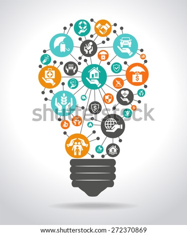 The concept of effective insurance . Light bulb with colorful insurance icon. File is saved in AI10 EPS version. This illustration contains a transparency 