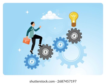 O conceito de eficiência ou produtividade. Um empreendedor desenvolve estratégias e ideias para o sucesso.
