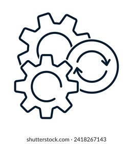 The concept of an efficient workflow, replacing movement. Vector linear icon isolated on white background.