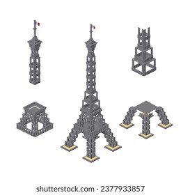 Concept with the Eiffel Tower in isometric style for print and design.Vector illustration.