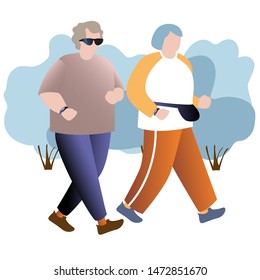 Concept elderly women running on a white background vector illustration. Running in the fresh air in old age.
