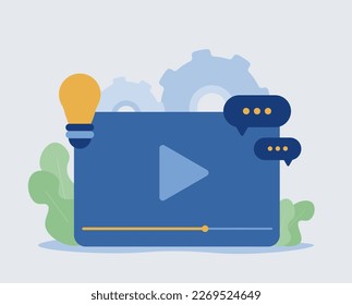 Concept of e-learning, online education, home schooling, web courses. Digital internet video tutorial. Vector design. element