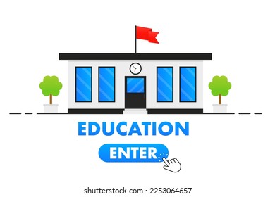 Concept Elearning Online at Home. Online Distance education. Web courses or tutorials Distance lessons video course web seminar. Learning concept. School. Construction of the city. Vector illustration