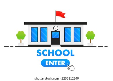 Concept Elearning Online at Home. Online Distance education. Web courses or tutorials Distance lessons video course web seminar. Learning concept. School. Construction of the city. Vector illustration