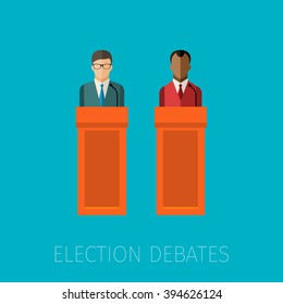 Concept of election debates or press conference. Flat design, vector illustration.