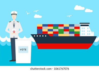 Concept of election. How to vote for a person on a boat in the far sea.