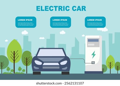 concept Electric Car Charging at a EV Station solar energy for cover design background
