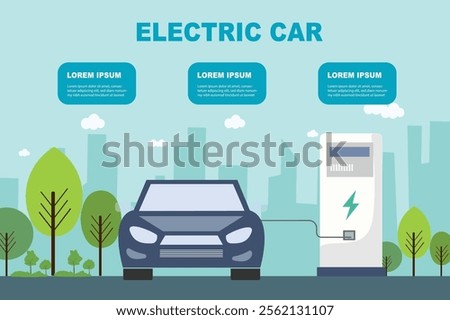 concept Electric Car Charging at a EV Station solar energy for cover design background