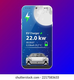 Concept of electric vehicle charge, mobile application for charge management. Car fuel manager smartphone interface. vector illustration
