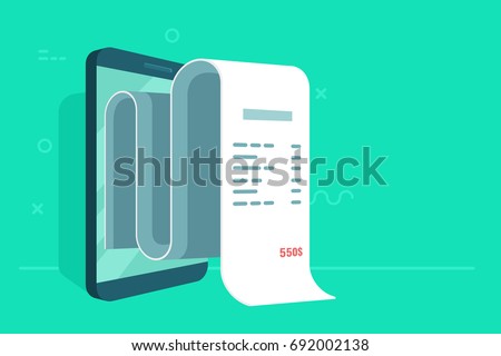 Concept of electronic bill and mobile bank, smartphone with check tape vector illustration