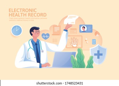 Concept Of Electronic Health Record, Doctor Using EHR To Make Sound Decisions And Recommendations For Patient