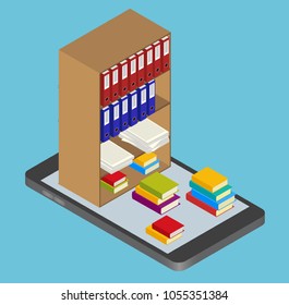 Concept - electronic library. isometric flat design