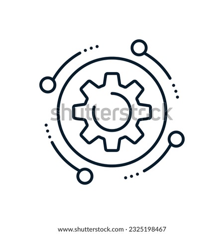 Concept electronic mechanism, automatic control, digital technological processor. Vector linear icon isolated on white background.