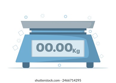 Konzept der elektronischen Waagen, Messung des Gewichts der Waren, Waagen für Wägeprodukte, elektronische Waagen für Küchenprodukte auf einem weißen Hintergrund isoliert.